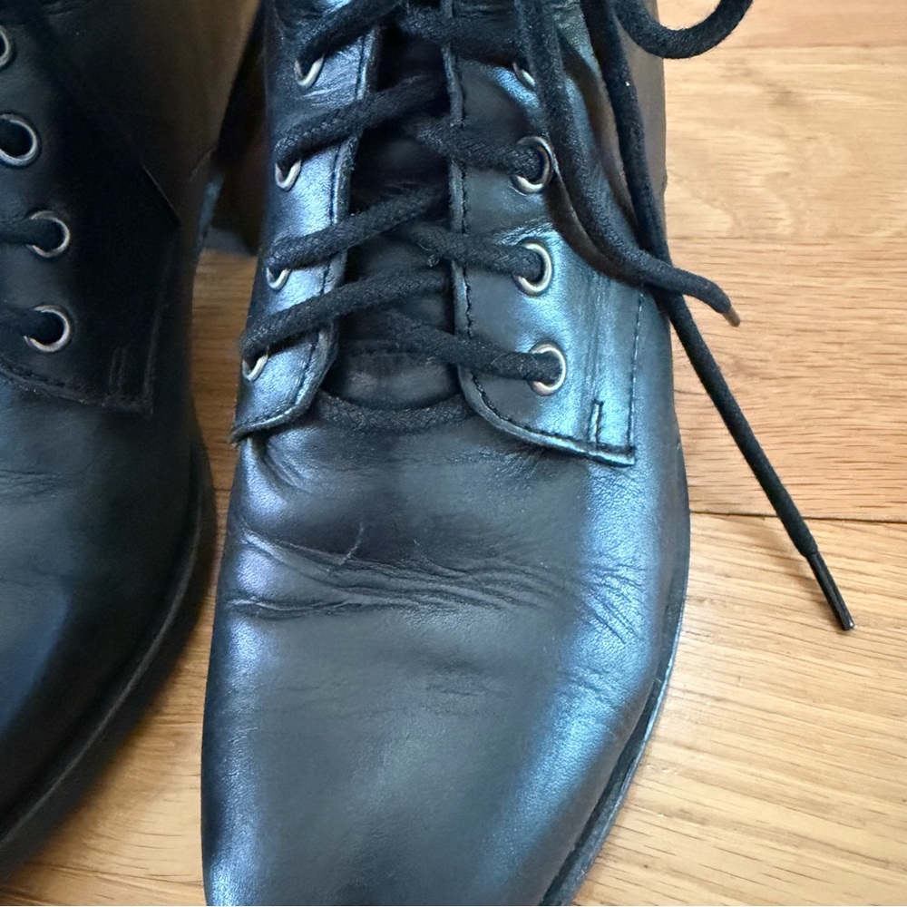 Black Leather Lace Up Ankle Boots - Picture 5 of 12